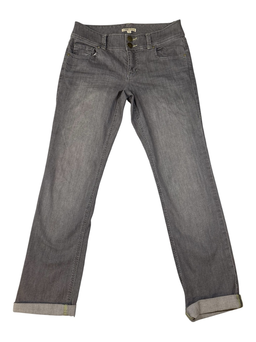 CAbi Gray Boyfriend Jeans, Straight-Leg Casual, Faded Cuff, Size 8